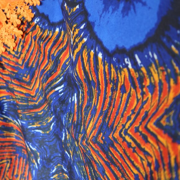 African Vibrant Blue and Orange Kaftan Bubu Gown NWOT 1 Size - Picture 8 of 16